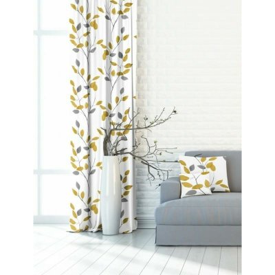 Závěs dekorační nebo látka, OXY Žlutošedé větvičky, šedožlutá, 150 cm 150 cm – Zboží Mobilmania