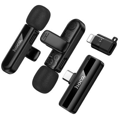 Bezdrátový mikrofon Hoco L20A s dvojitým konektorem Lightning / USB C, černý – Zboží Živě