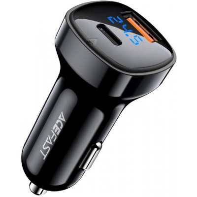 Acefast – Car Charger (B4) autonabíječka USB / USB-C 66W rychlé nabíjení s digitálním displejem – černá – Zboží Mobilmania