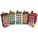 Keramický svícen DOMEČEK na náměstí, Tower, 11x24,5x9,5cm Barva: č1. modrá - cihlová podezdívka – Sleviste.cz