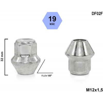 Kolová matice M12x1,5 kužel uzavřená, klíč 19, výška 32 mm, DF02F, DE57/S – Sleviste.cz