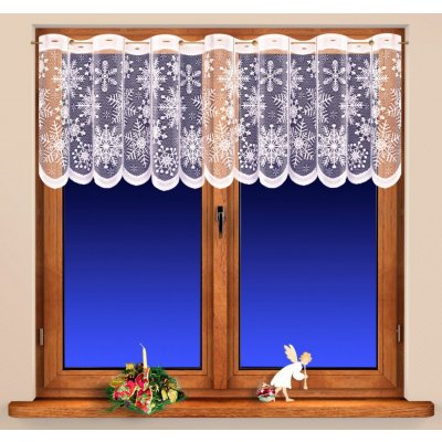 Olzatex žakárová vitrážová záclona SNĚHOVÁ VLOČKA, zimní, vánoční vzor s bordurou, bílá, výška 40cm (v metráži) – Zboží Mobilmania