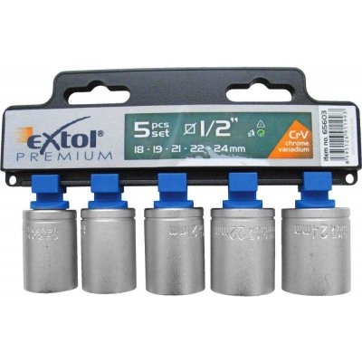 EXTOL Klíče nástrčné, sada 5ks, 1/2", 18-19-21-22-24mm, CrV, PREMIUM 65603