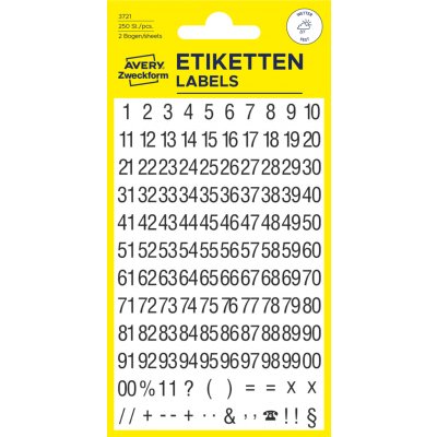 Avery Zweckform 3721 Samolepicí číslice, 6,5 mm, 250 ks, černé na bílé fólii – Zboží Dáma