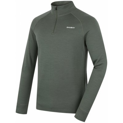 Husky merino mikina Aron Zip khaki – Sleviste.cz