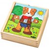 Dřevěná hračka Woody puzzle šatní skříň Pejsek 18 dílů