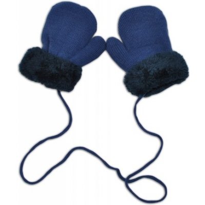 YO! Zimní kojenecké rukavičky s kožíškem - se šňůrkou YO - jeans/granátový kožíšek – Zboží Mobilmania
