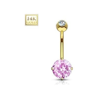 Šperky4U zlatý piercing do pupíku růžové zirkony ZL01082P-YG – Zbozi.Blesk.cz