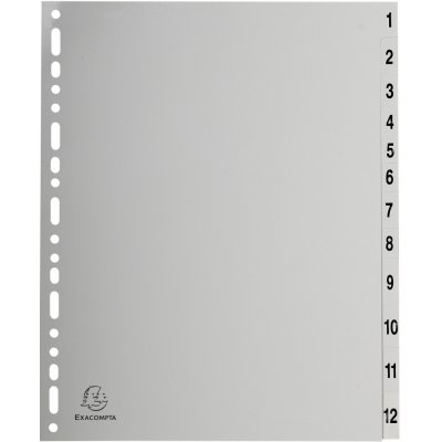 Rozlišovač číselný Exacompta 1-12, A4 maxi, PP, šedý