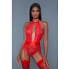 Dámské erotické body Ophelia Lace Garter Bodysuit - Red Small Be Wicked