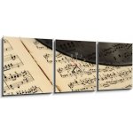 Obraz s hodinami 3D třídílný - 150 x 50 cm - vintage musical background historické hudební pozadí – Sleviste.cz