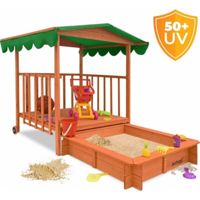 Jurhan Pískoviště s verandou 130 x 130 x 143 cm borovicový masiv hnědo zelený 66727Z – Sleviste.cz