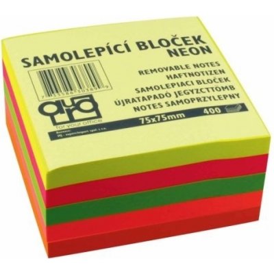 Kostka samolepicí, 75x75 mm, 400 lístků, neónové barvy – Hledejceny.cz