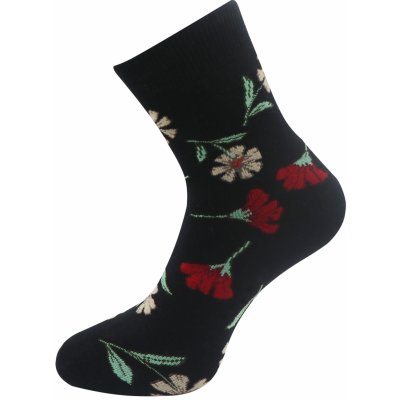 Biju dámské froté ponožky s potiskem květin NV8868 9001486 9001486A černé – Zboží Mobilmania