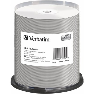 Verbatim CD-R 700MB 52x, printable, spindle, 100ks (43718)