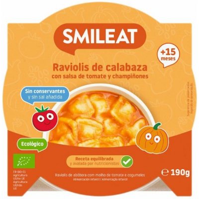 SMILEAT BIO ravioli plněné dýní s rajčatovou omáčkou a žampiony 15m+ 200g – Zboží Mobilmania