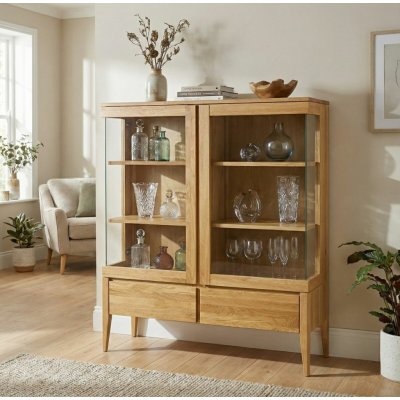 Nábytek z lesa Vitrína VI36DB Heritage retro masiv dub 120 x 140 x 43 cm 5YG – Sleviste.cz