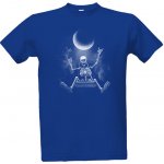 tričko s potiskem Kostra houpající se na Měsíci pánské Královská modrá