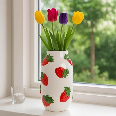 Home Styling Collection Dekorativní ovocná váza s jahodami FRUN, 16 x 29,5 cm červený – Hledejceny.cz