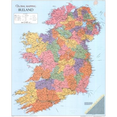 Global Mapping Irsko - nástěnná administrativní mapa 85 x 69 cm Varianta: bez rámu v tubusu, Provedení: laminovaná mapa v lištách