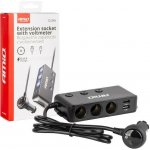 Amio Rozbočovač do auta 3x12/24V | 2x USB 4.8A | 1x USB QC3.0 | 1x USB-C PD30W + voltmetr