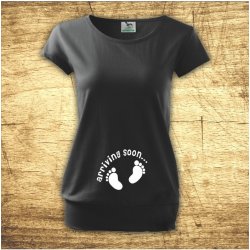 Bezvatriko vtipné tričko pro těhotné Arriving soon černá
