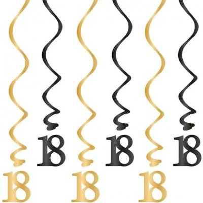 Závěsné spirály "18" černo-zlaté 6 ks – Zboží Mobilmania