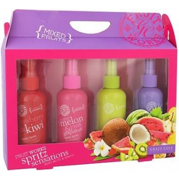 Grace Cole Fruit Works Spritz Sensations Strawberry & Kiwi 100 ml + Watermelon & Pink Grapefruit 100 ml + Coconut & Lime 100 ml + Passion Fruit & Guava 100 ml dárková sada