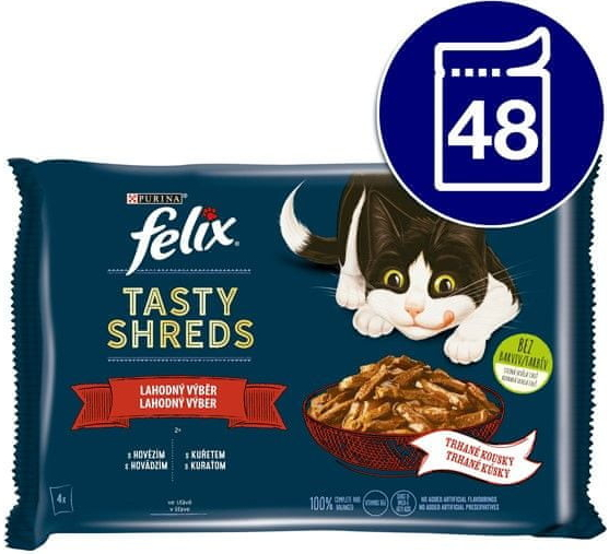 Felix FANTASTIC Tasty Shreds hovězí kuře ve šťávě 48 x 80 g