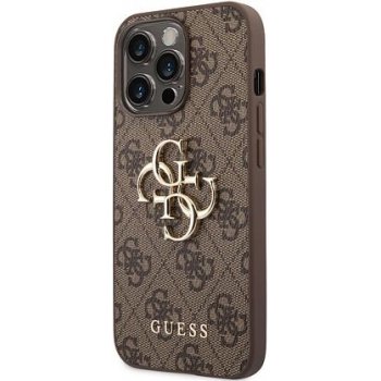 Pouzdro Guess PU 4G Metal Logo iPhone 14 Pro hnědé