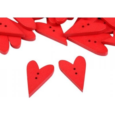 Dřevěný dekorační knoflík srdce velké (5ks) - červená – Sleviste.cz