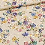 Bavlněné plátno MARI 1, luční květiny na režné, vyšší gramáž, š.140cm (látka v metráži) – Sleviste.cz