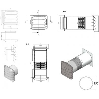 Faber E-Jal Col 150 - stěnová příruba s Thermoboxem a venkovní nerezovou žaluzií – Hledejceny.cz