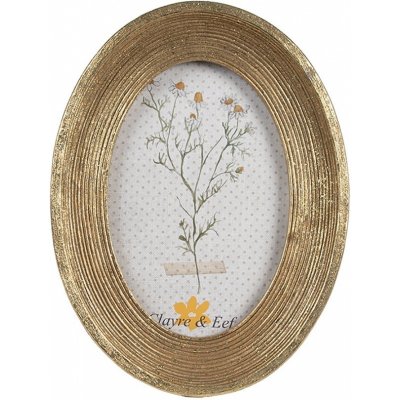 Zlatý antik oválný fotorámeček s drážkami - 15*2*20 cm / 10*15 cm - Clayre & Eef – Zboží Živě