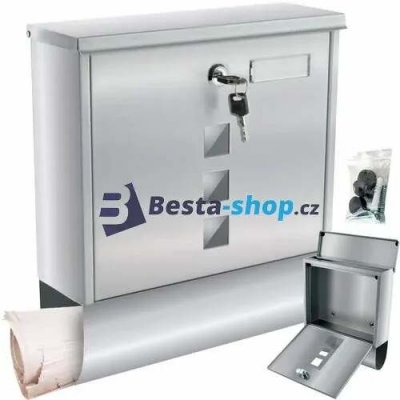 Poštovní schránka na dopisy A4 s tubusem na noviny – stříbrná – Zboží Mobilmania