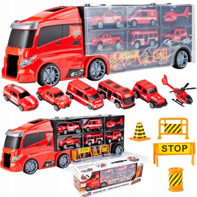 Majlo Toys Nákladní auto s autíčky, helikoptérou a skluzavkou Fire Truck II