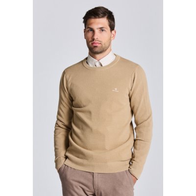 Gant Cotton Pique C-neck hnědá – Zboží Mobilmania