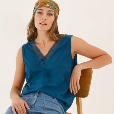 Top s výstřihem do V a krajkou petrolejová – Hledejceny.cz