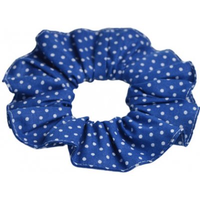 Bavlněná scrunchie gumička do vlasů modrá s bílým puntíkem