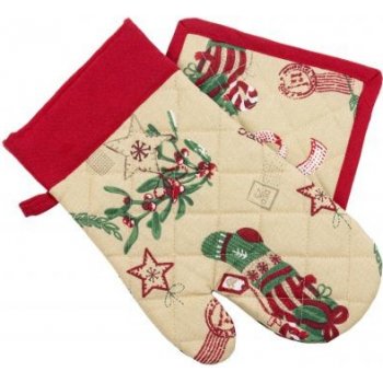 Vánoční set - chňapka a rukavice - Béžová s obrázky X00765