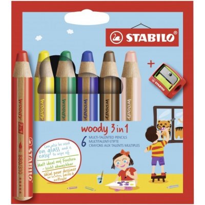 STABILO Barevná pastelka Woody 3v1 DUO pastelka vodovka voskovka 6ks + ořezávátko – Hledejceny.cz