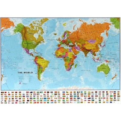 Svět politický malý - nástěnná mapa 103 x 73 cm, lamino + stříbrný hliníkový rám – Zboží Mobilmania