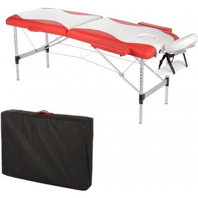 Melko Masážní stůl Melko 2 zónová terapeutická lavice kosmetický hliníkový rám bílá / červená