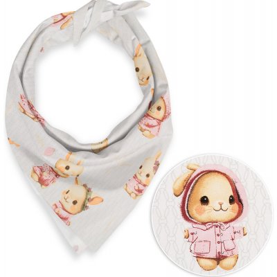 Biante dětský bavlněný šátek Sandra SA-538 Růžoví zajíčci a ptáčci na bílém – Zboží Dáma