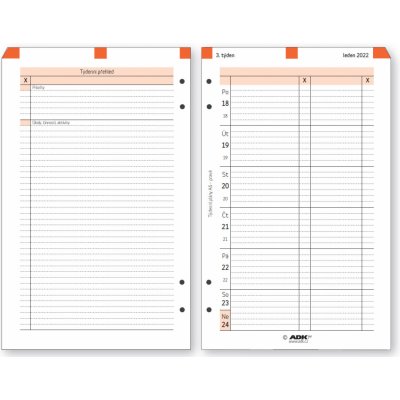 ADK Náhradní vložky do diářů A6 týdenní pravý – Zboží Mobilmania