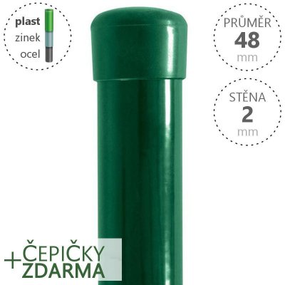 Zelený plotový sloupek DAMIPLAST® pozinkovaný a poplastovaný, průměr 48mm, síla stěny 2,0mm, délka 3000mm Délka v mm:: 2200