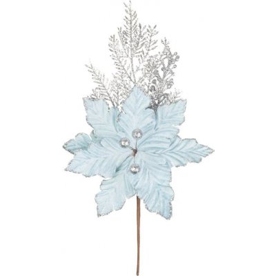 Vetvička MagicHome Vianoce, s kvetom poinsettia, modrá/strieborná, 27 cm – Hledejceny.cz