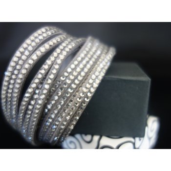 Shine bižuterní textilní náramek s krystalky šedý TN004