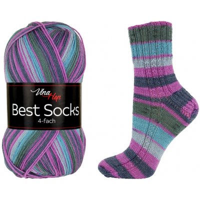 Vlna-Hep Best Socks 4-fach 7349 fialová-šedá-modrá