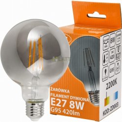 BERGE LED žárovka G95 E27 8W FILAMENT kouřová teplá bílá